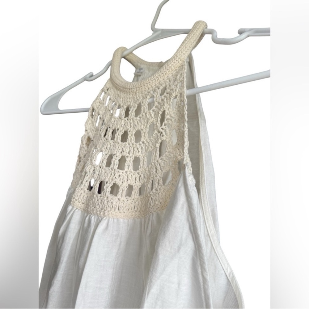 A.L.C. Reina Linen Blend Crochet Neck Halter Tank Top White - Picture 11 of 14